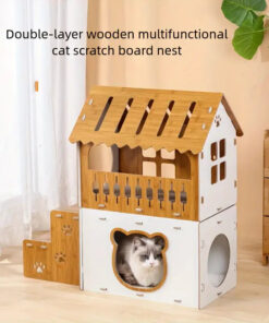 villa style cat scratcher cardboard house plaid pattern