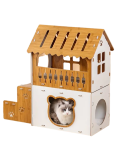 villa style cat scratcher cardboard house plaid pattern