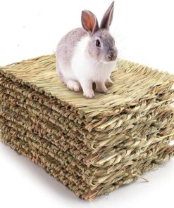3 pack natural wood rabbit bunny mat toy bed for small animals like guinea pig and parrot durable and cozy straw mat set