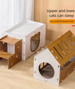 villa style cat scratcher cardboard house plaid pattern