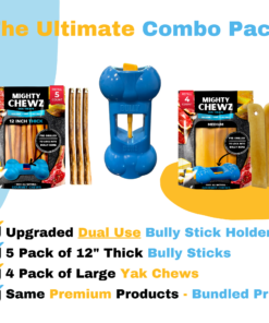 large yak cheese, bully stick, and bully bone pro combo pack
