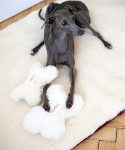 natural woolen dog toy bone white