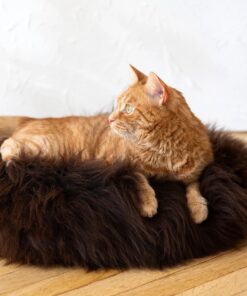 round natural sheepskin pet bed brown