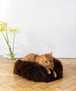 round natural sheepskin pet bed brown