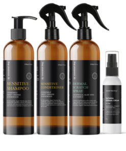 sensitive pack 4: shampoo, conditioner, dermal scratch spray & cream