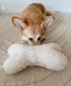 natural woolen dog toy bone white