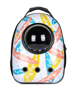 malý zvierací batoh na nosenie, biely s listovým vzorom